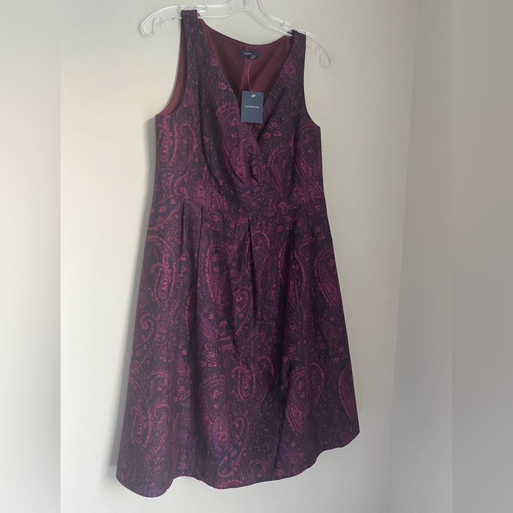 NWT Land’s End Dress Size 10 Women Purple Pink Silk Blend Paisley